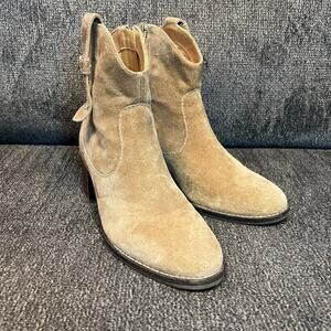 Hush Puppies Hannah Suede Western Boots Womens 7 Tan Bounce Footbed Boho Cowgirl